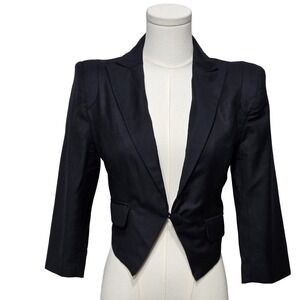 MM Couture Blazer Womens Small Black Cropped Jacket 3/4 Sleeve One Button Fitted